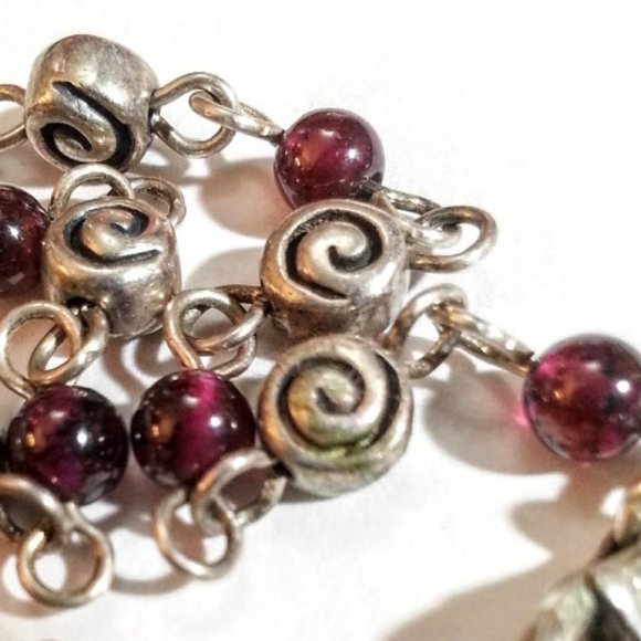 Sterling Silver Rhodolite Garnet & Freshwater Cultured Pearl  Baroni Rhodolite garnet Sterling Silver Bead bracelet 7.75\
